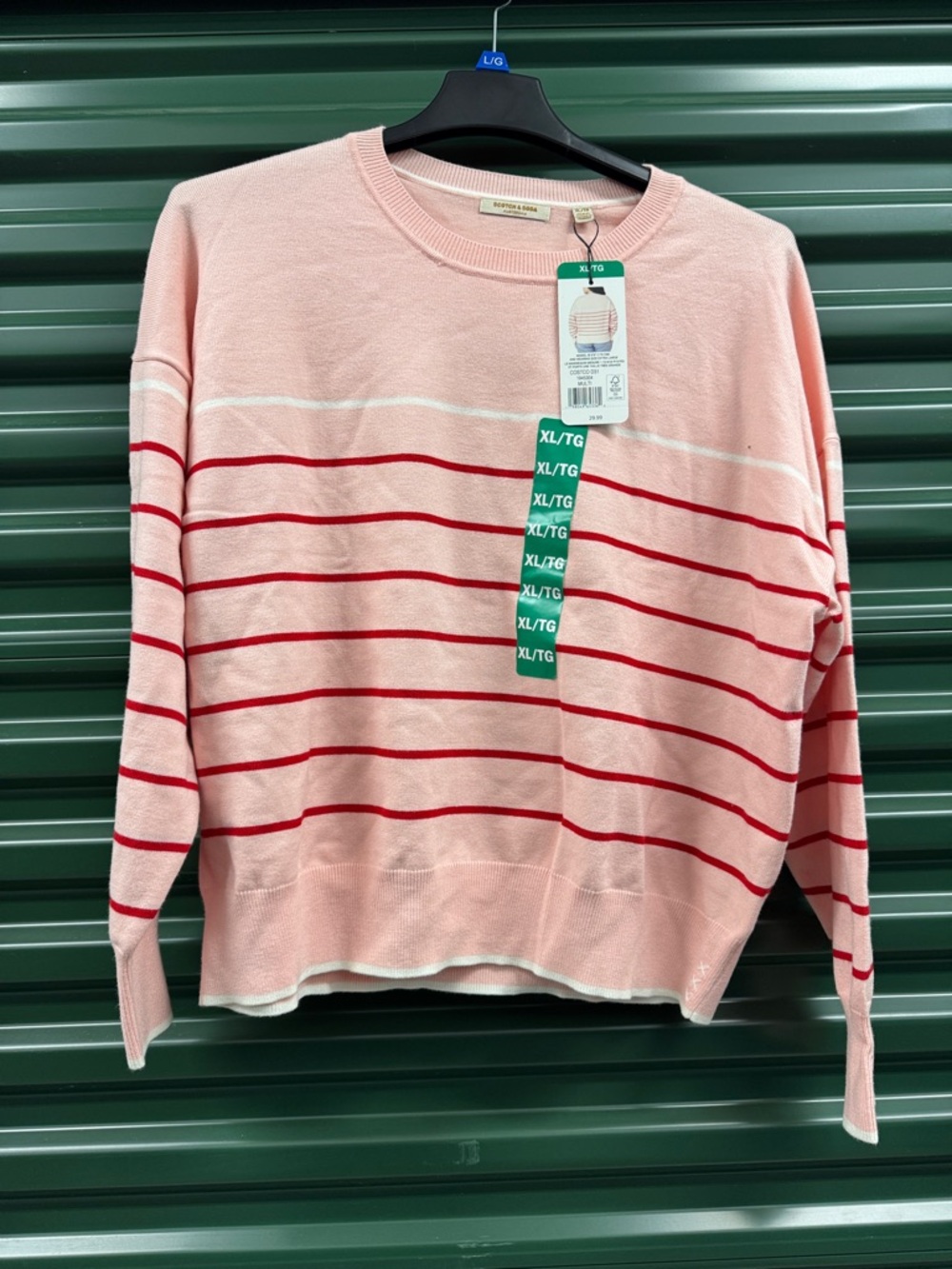 Scotch & Soda Pink Crewneck Sweater with Red Stripes